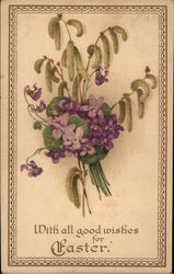 With All Good Wishes for Easter - Violets and Catkins Postcard