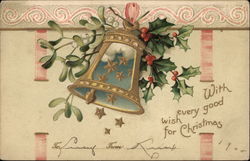 Christmas Bell with Holly Postcard