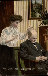 Woman Plucks Hairs from a Sleeping Man's Head Postcard