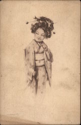 Young Girl in Kimono Asian Postcard Postcard