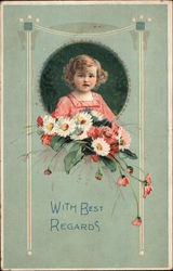 Little Girl Holds Bouquet of Flowers Postcard