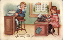 Boy Distracted by Girl Children Postcard Postcard