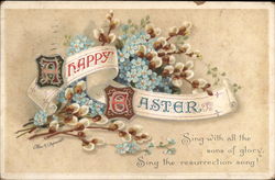 Happy Easter - Forget-me-nots and Pussy WIllow Postcard