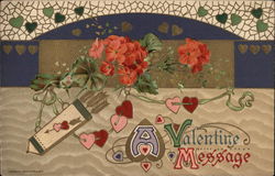 A Valentine Message, With Hearts and Flowers Postcard Postcard