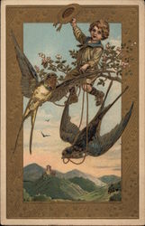 Boy in Tree with Swallows Postcard