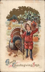 Thanksgiving Greeting, with Child and Turkey Postcard