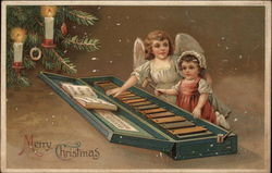 Merry Christams - Girl and Angel with Xylophone Angels Postcard Postcard