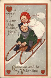 Children Sledding Postcard