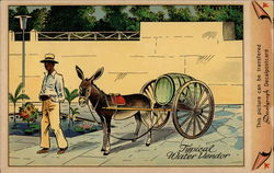 Man with Donkey-Pulled Water Cart Postcard Postcard