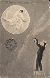 Man reaching for bride in the moon Marriage & Wedding Postcard Postcard