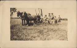 Horse-drawn Plough and Farm Workers Postcard