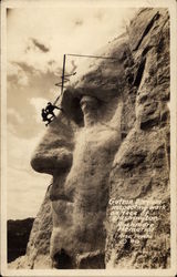 Gutzon Borglum Inspecting Work on Face of Washington Rushmore Memorial, SD Postcard Postcard