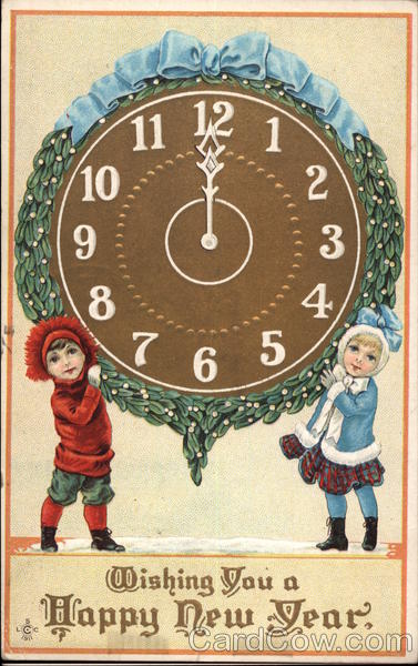 Wishing You A Happy New Year - Children Holding a Clock