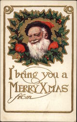 I Bring You A Merry Xmas - Santa Claus and Holly Postcard Postcard