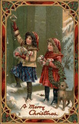 A Merry Christmas - Children Bringing Gifts Postcard