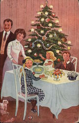 Family Christmas Scene Children Postcard Postcard