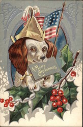 A Merry Christmas - Dog with American Flag Postcard