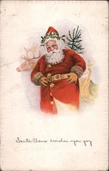 Santa Claus and Reindeer Postcard Postcard