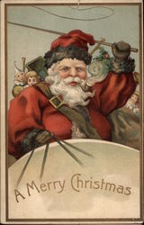 Santa Carries Toys in Sack Aboard Sleigh Santa Claus Postcard Postcard