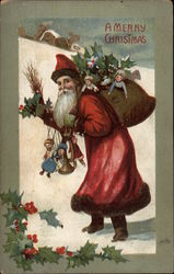 A Merry Christmas - Santa Claus with Toys Postcard Postcard