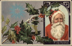 A Jolly Christmas - Santa Claus and Holly Postcard Postcard