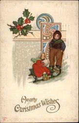 Children on green sled Postcard