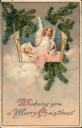 Angel Watches over Sleeping Child Angels Postcard Postcard