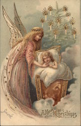 A Merry Christmas - Angel with Child Angels Postcard Postcard