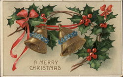 Two Bells and Sprigs of Holly Christmas Postcard Postcard