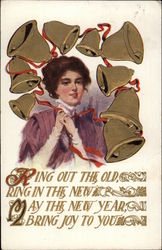 Woman surrounded by gold bells Postcard