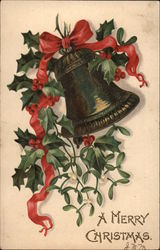 Bell with Red Bow and Holly Postcard