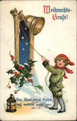 Child Rings a Bell at Christmas Children Postcard Postcard