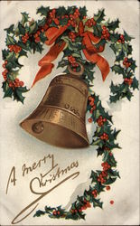 Holly Decoration and Golden Bell Postcard