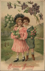 Boy and Girl with Flowers Children Postcard Postcard