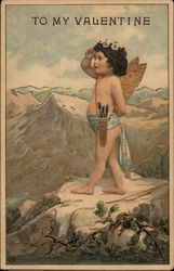 Cupid Looking Over Mountaintops Postcard