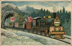 Train with Cargo of Flowers and Lucky Horseshoes New Year's Postcard Postcard