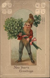 Gnome Carrying a Bunch of Four-Leaf Clovers Postcard