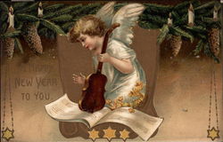 Happy New Year To You - Angel Playing Violin Angels & Cherubs Postcard Postcard