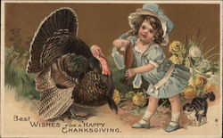 Best Wishes for a Happy Thanksgiving - Turkey and Young Girl Children Postcard Postcard