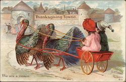 Two Children Riding a Turkey Cart to Thanksgiving Towne Postcard Postcard