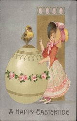 Girl and Chick with Large Easter Egg With Children Postcard Postcard