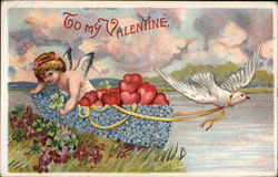 To My Valentine - Cupid with Hearts Postcard Postcard