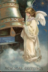 New Year Greetings - Angel and Bell Angels & Cherubs Postcard Postcard