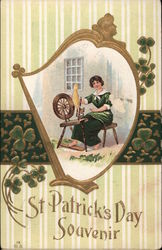 Woman in Green Works a Spinning Wheel Postcard