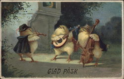 Three Chicks with String Instruments Serenade for Easter With Chicks Postcard Postcard