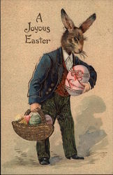 Bunny in a Suit Carrying Easter Eggs Postcard