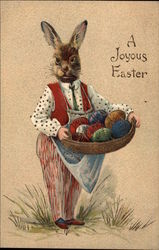 A Joyful Easter - Rabbit carrying a Basket of Eggs With Bunnies Postcard Postcard