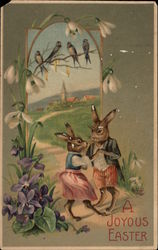 Rabbits Dance While Birds Sing and Flowers Bloom With Bunnies Postcard Postcard