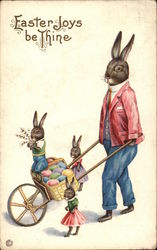 Easter Joys Be Thine - Rabbit Family with Basket of Eggs With Bunnies Postcard Postcard