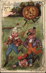 Three Gnomes Running from a Jack O' Lantern Postcard